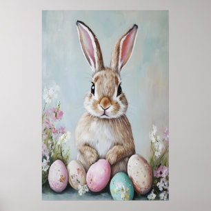 Vintage Easter Bunny Print, Pastel Spring Rabbit Poster
