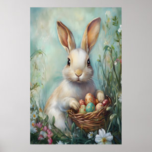 Vintage Easter Bunny Print, Retro Rabbit Poster
