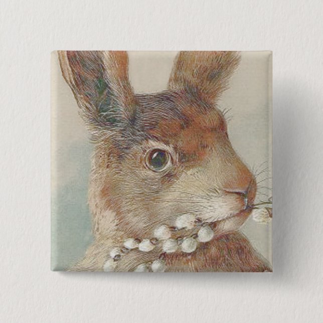 Vintage Easter Bunny Rabbit 2 Inch Square Button (Front)
