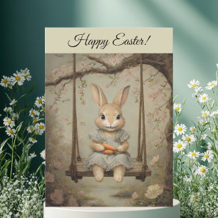 Vintage Easter Bunny Rabbit Cute Watercolor Invitation