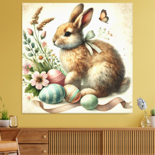 Vintage Easter Bunny Rabbit Egg Watercolor Canvas Print