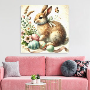 Vintage Easter Bunny Rabbit Egg Watercolor Canvas Print