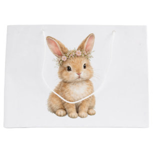 Vintage Easter Bunny Rabbit Egg Watercolor Large Gift Bag