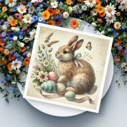 Vintage Easter Bunny Rabbit Egg Watercolor Napkin