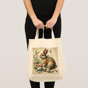Vintage Easter Bunny Rabbit Egg Watercolor Tote Bag
