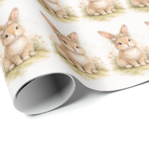 Vintage Easter Bunny Rabbit Egg Watercolor Wrapping Paper
