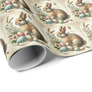 Vintage Easter Bunny Rabbit Egg Watercolor Wrapping Paper