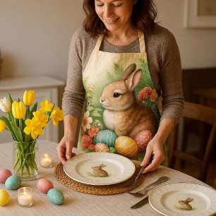Vintage Easter  Bunny Rabbit Floral  Apron