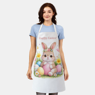 Vintage Easter Bunny Rabbit Pink Blush Watercolor Apron