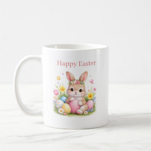 Vintage Easter Bunny Rabbit Pink Blush Watercolor Coffee Mug