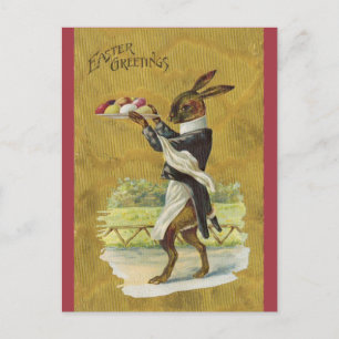 Vintage Easter Bunny Serving Eggs Postcard