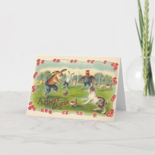 Vintage Easter Bunny Soccer Game Greeting Card