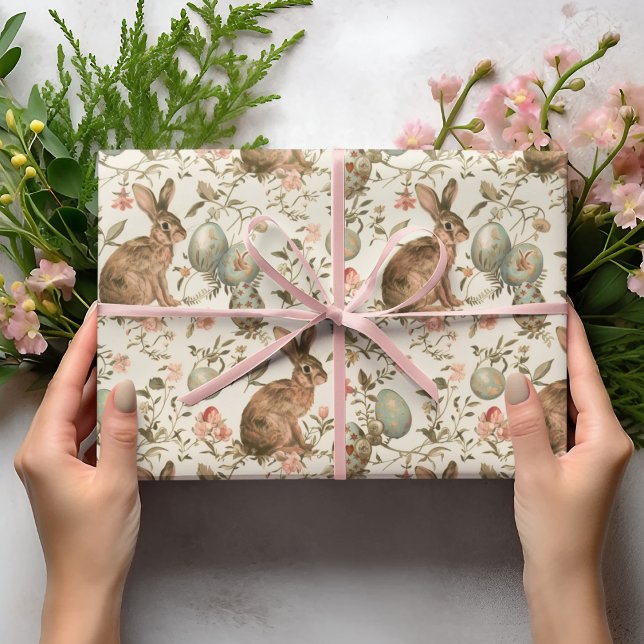 Vintage Easter Bunny Toile  Wrapping Paper (Creator Uploaded)