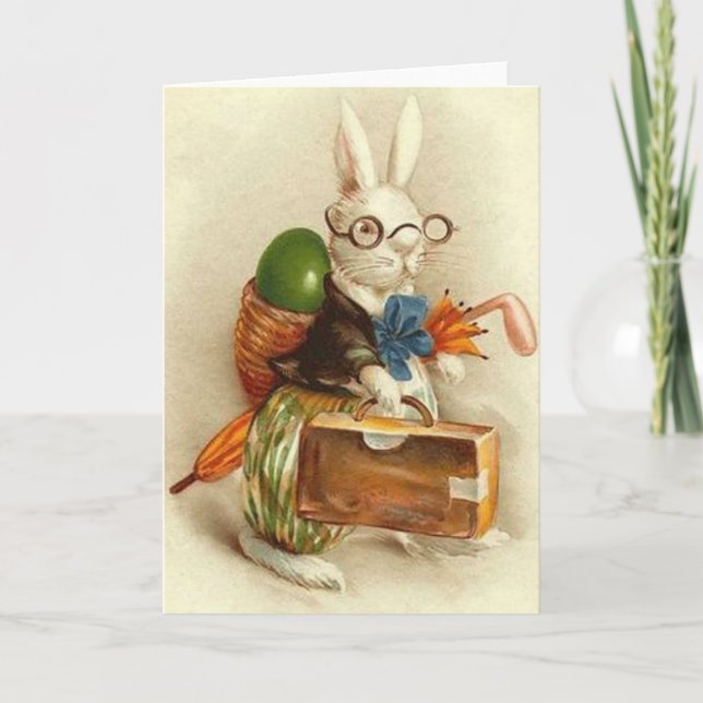 Vintage Easter Bunny Traveller Easter Card (Front)