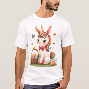 Vintage Easter Bunny Unicorn Pastel Floral Cartoon T-Shirt