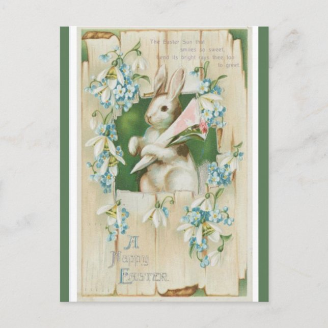 Vintage Easter Bunny With Blue Flowers Postcard (Front)