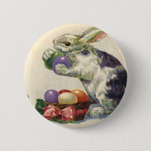 Vintage Easter Bunny with Easter Eggs in a Basket 2 Inch Round Button