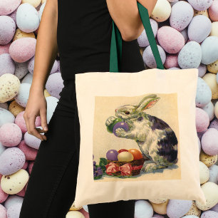 Vintage Easter Bunny with Easter Eggs in a Basket Tote Bag
