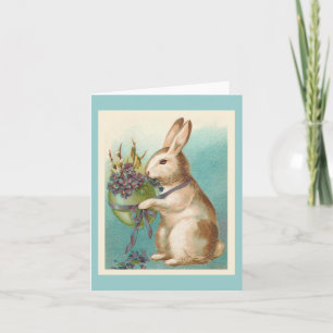 Vintage Easter Bunny With Green Egg Holiday Card
