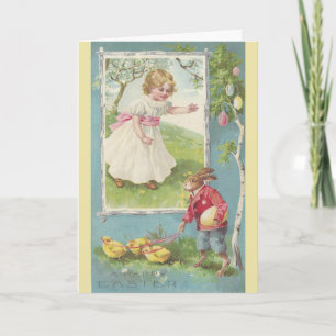 Vintage Easter Bunny with Little Girl, Holiday Card