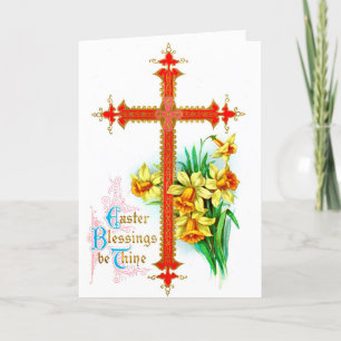 Vintage Easter Card - Cross and Blessings