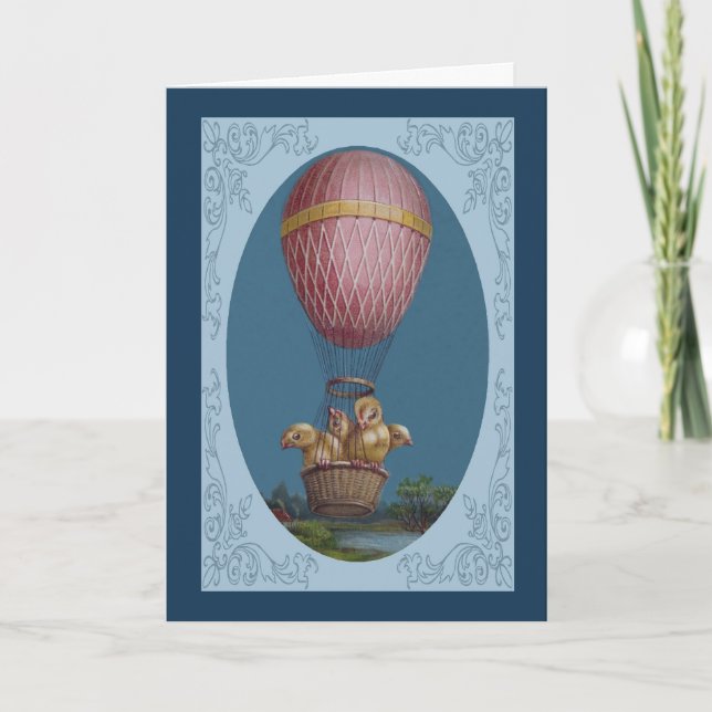 Vintage Easter Card - Easter Chicks in Balloon (Front)