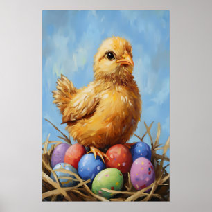 Vintage Easter Chick Art Print, Pastel Farmhouse Poster