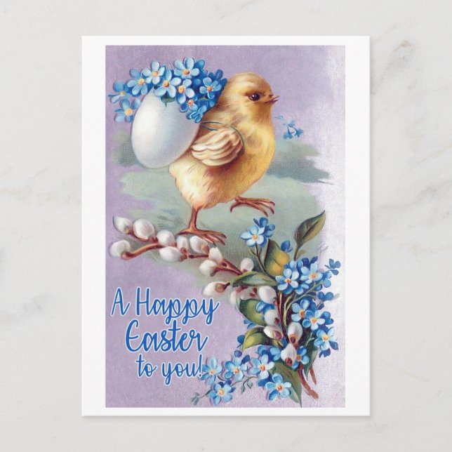 Vintage Easter Chick Bouquet Postcard (Front)