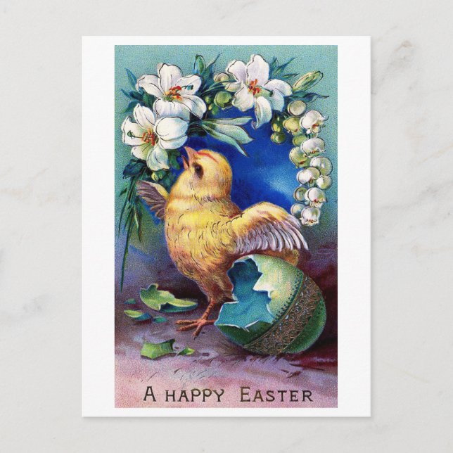 Vintage Easter Chick Egg Flower Postcard (Front)