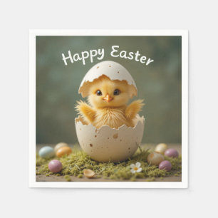 Vintage Easter Chick in Egg Rustic Happy Easter  Napkin