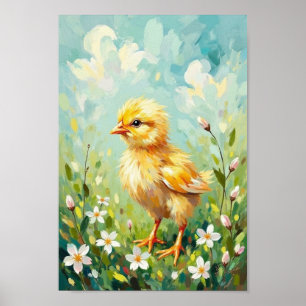 Vintage Easter Chick Spring Meadow Art Poster