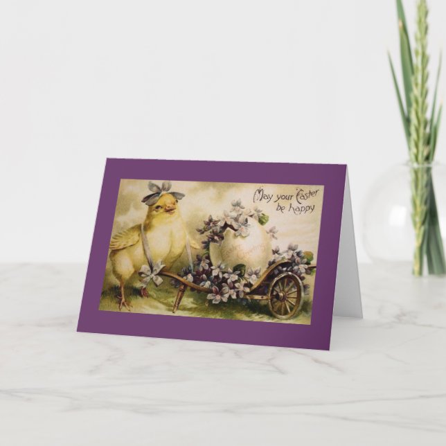 Vintage Easter Chick & Violets Holiday Card (Front)
