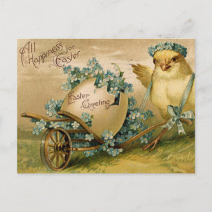 Vintage Easter Chick With Egg Full of Violets Postcard