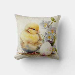 Vintage Easter Chick with eggs and flowers Throw Pillow