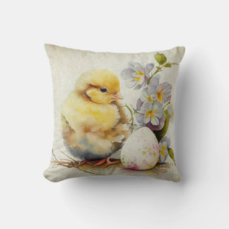 Vintage Easter Chick with eggs and flowers Throw Pillow