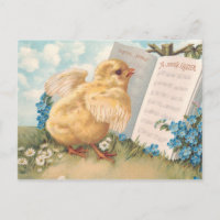 Vintage Easter Chick with Music and Flowers