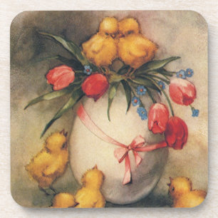 Vintage Easter Chicks and Victorian Tulips Coaster