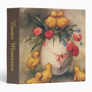 Vintage Easter Chicks, Egg with Red Tulip Flowers Binder