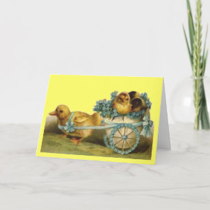 Vintage Easter Chicks in Egg Carriage of Violets Holiday Card