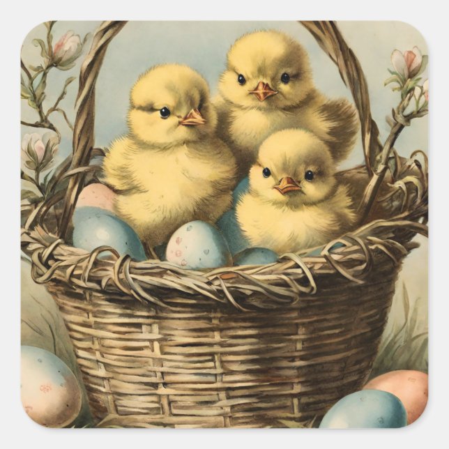   Vintage  Easter  Chicks Square Sticker (Front)