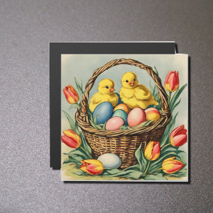   Vintage  Easter  Chicks&tulips  -magnetic  card