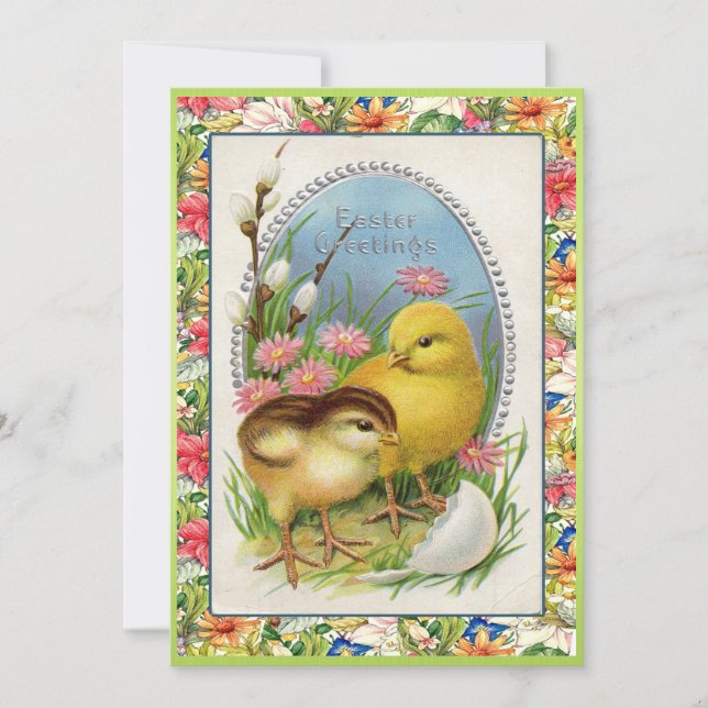 Vintage Easter Chicks Victorian Floral Invitation (Front)
