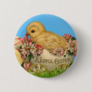 Vintage Easter Chicks with Blue Sky and Easter Egg 2 Inch Round Button