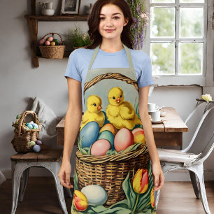 Vintage Easter Chicks with tulips Apron