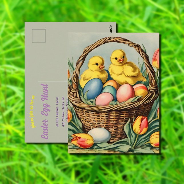   Vintage  Easter  Chicks with tulips  Postcard (Creator Uploaded)