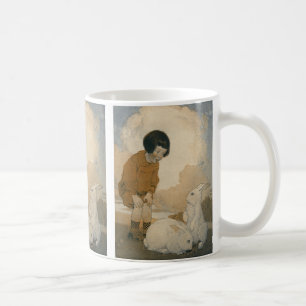 Vintage Easter, Child Playing White Bunny Rabbits Coffee Mug