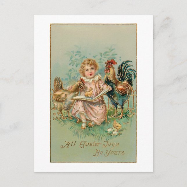 Vintage Easter Child with Barn Yard Animals Postcard (Front)
