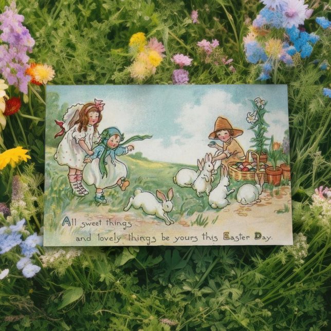 Vintage Easter Children and Easter Bunnies Holiday Card (Creator Uploaded)