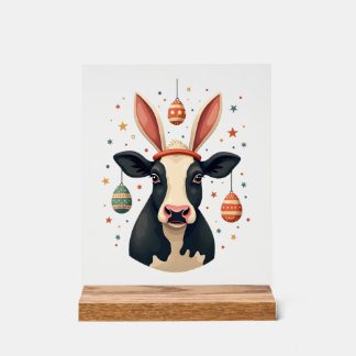 Vintage Easter Cow Bunny Ears Cute Farm Animal Egg