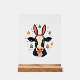 Vintage Easter Cow Bunny Ears Cute Farm Animal Egg Acrylic Sign